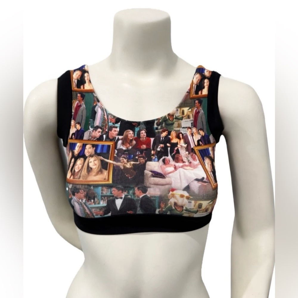 Friends TV Show Collage Print Sports Bra Crop Top XS
